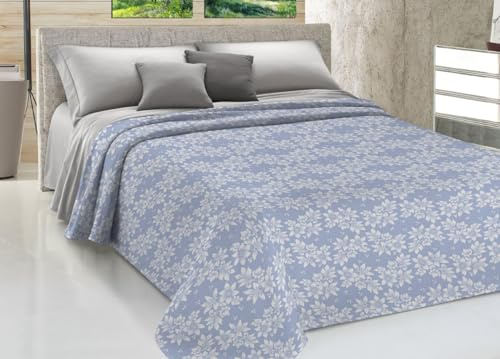 SOFFICIOSO Copriletto Estivo Fresco Tessuto Piquet Leggero Puro Cotone Linea Sonia MOD. Olivia Matrimoniale Azzurro