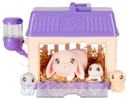 Little Live Pets Bunny Mini Interactive Live Pet Toy Set, Hutch Animal Playset with 3 Surprise Babies, 20+ Sounds, Bunny Accessories for Girls Toys for Ages 3+