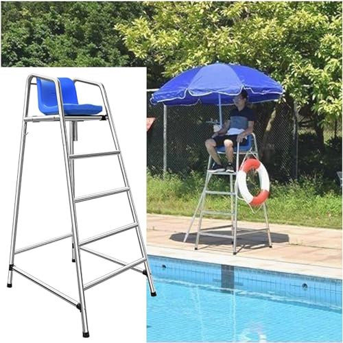 SAFWELAU Taburete alto Sillas de salvavidas para piscinas domésticas, Silla de árbitro de competición deportiva con agujero para paraguas, Taburete de escalera desmontable junto a la piscina(180cm/70.