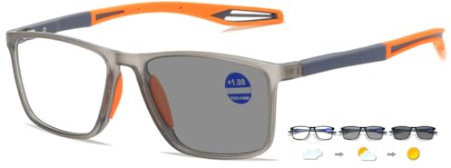 ABETOS Självtonande läsglasögon solglasögon fotokrom blåljusfilter läshjälp synhjälp män kvinnor TR90 ram sportig sport läsglasögon