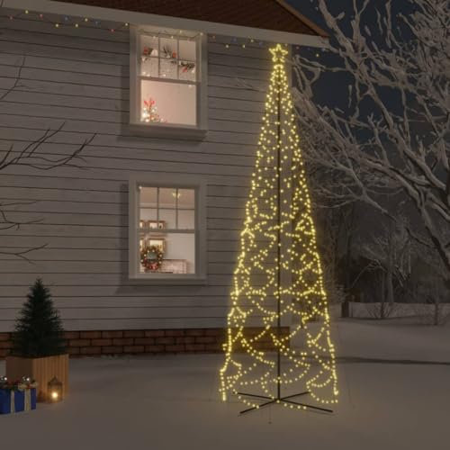 Homgoday Albero di Natale Cono 1400 LED Bianco Caldo 160x500 cm, Albero di Natale, Albero di Natale Facile da montare per Casa Feste Decorazione