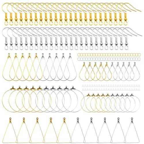 200 Stück Ohrringe Selber Machen Set Für Diy Ohrringe Dreieckige Und Ohrhaken Tropfenform Creolen Runde Kunststoff Ohrstöpsel Draht Creolen Für Diy Schmuckherstellung