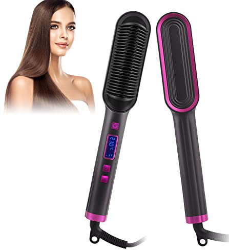 Hair Straighteners for Women, Ionic Hair Straightener Brush, Anti-scalding,Fast Heating and Adjustable Temperature,Women Gifts, Hair Styler Tools for Home (Purple)