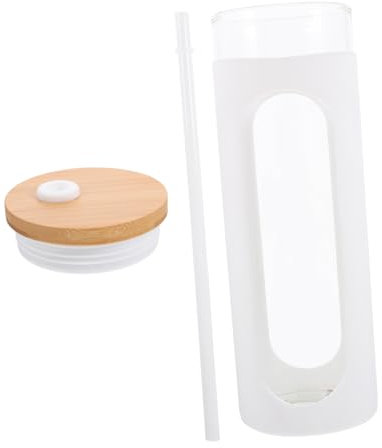 Cabilock Vaso De Vidrio con Funda De Silicona De Vasos para Helado Taza con Pajita Botella De Agua con Tapa
