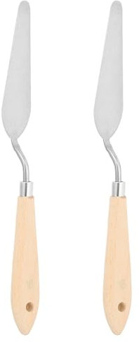 PATIKIL Art Spatula, 2 Pcs No.16 30mm Stainless Steel Flexible Palette Knife Painting Knife Painting Spatula Oil Painting Mixing Scraper with Wood Handle for Canvas Acrylic Painting, Brown