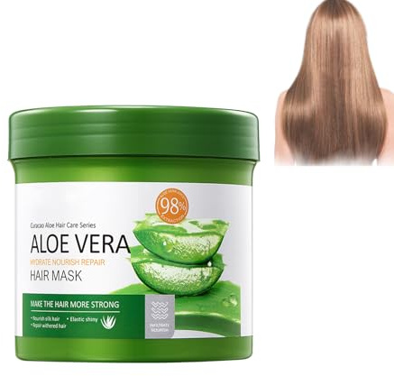 Eazerom 12 Aloe Vera Haarkurmaske, 500g Aloe Vera Feuchtigkeits-Reparatur Haarmaske mit Aloe-Vera-Extrakt für trockenes und geschädigtes Haar, Glättet und pflegt, Für lockiges & krauses Haar