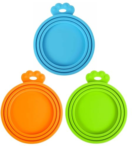 3 Pack Silicone Pet Can Lids - Universal Food Can Covers for Dogs & Cats - Fits 3 Standard Size Cans - BPA Free, Dishwasher Safe - Blue, Green, Orange