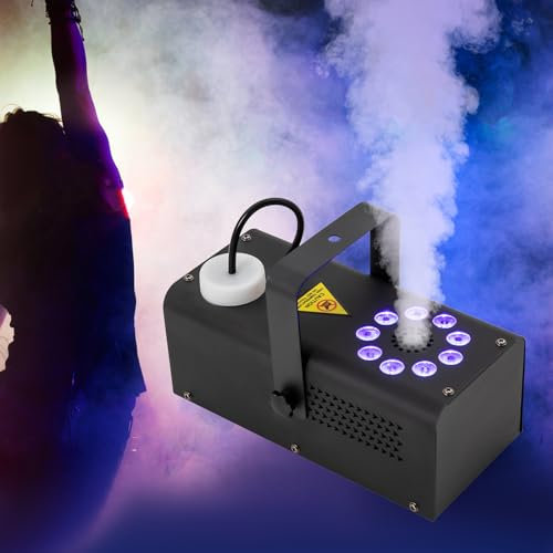 Nebelmaschine Mini Fogger, 500W 9 LED Licht Smoke Fog Machine, Outdoor/Indoor Rauchmaschine Bodennebelmaschine mit Fernbedienung für DJ Disco Party, Halloween, Hochzeiten & Weihnachten
