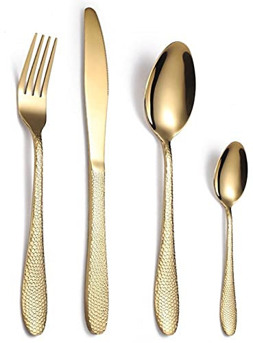 Bestecksets 16-teilig Rainbown Geschirr Gold Rose Gabel Löffel Messer Set Geschirrset Steelness Steel Matte Besteckset Schwarz Edelstahl