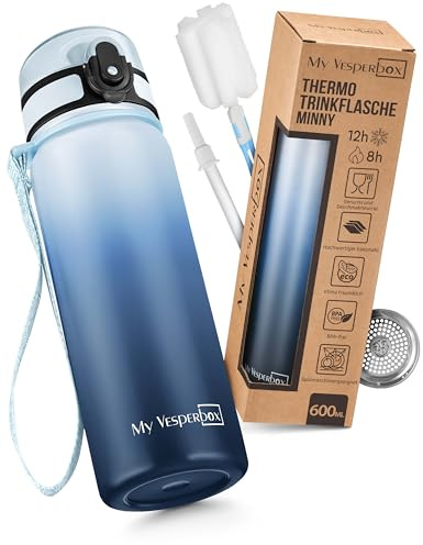MY VESPERBOX® Edelstahl Thermosflasche Kinder [INK. STROHHALM & SIEB] - Isolierflasche für Jungen & Mädchen - Thermo Trinkflasche für Kindergarten & Schule - Auslaufsicher - BPA FREI