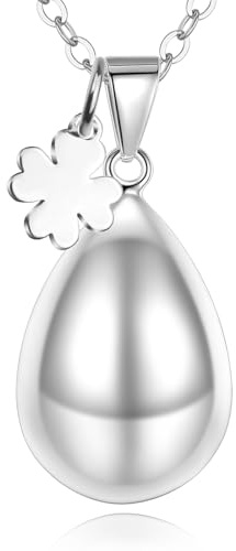 CELESTIA Bola Grossesse, Collier Bola de Grossesse en Pendentif Goutte d'eau (Origine de la Vie), Cadeau Femme Enceinte/Future Maman, Cordon Cuir 76 cm et Chaîne 114 cm