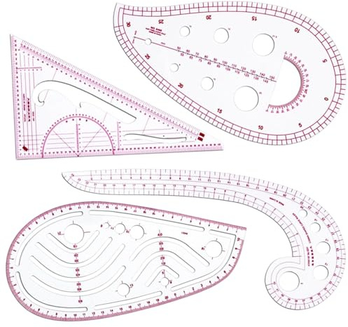 4-Piece Sewing Ruler Set – French Curve & Pattern Drafting Tools for Tailoring, Dressmaking, Quilting – Flexible Transparent Rulers for Designers & DIY Fashion Projects