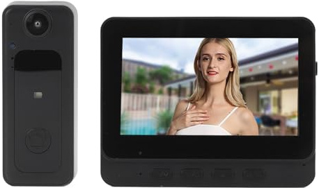 Tbest Video Doorbell System Wireless 1080P HD Night 4.3 Inch Color Screen IP65 Two Way Talk Intercom Door Phone Kit for Home Security Elderly Kids ABS Material