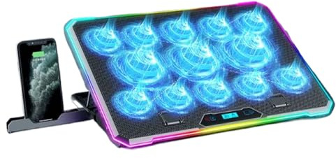 Almohadilla de refrigeración para portátil con 13 ventiladores LED, funcionamiento ultrasilencioso, altura ajustable para portátiles de 14 a 21 pulgadas, ideal para juegos y trabajo, disipación