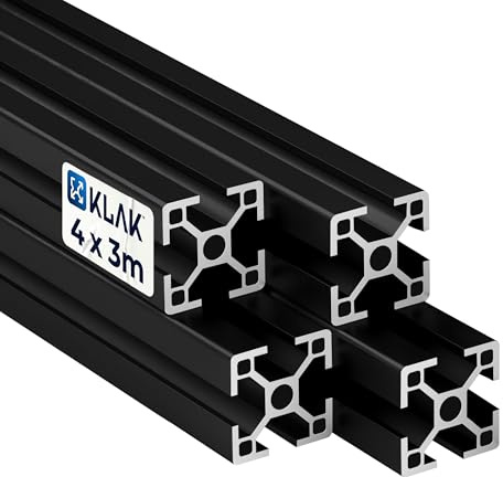 KLAK 30 - Aluprofil 4 Stück 30x30mm 3m System-, Montageprofil Nut 8 schwarz | Für Camperausbau, Anhänger & Möbelbau. Kompatibel mit Nut-8-Zubehör. Eloxiert, witterungsbeständig, 4 × 3 m = 12 m, schwarz