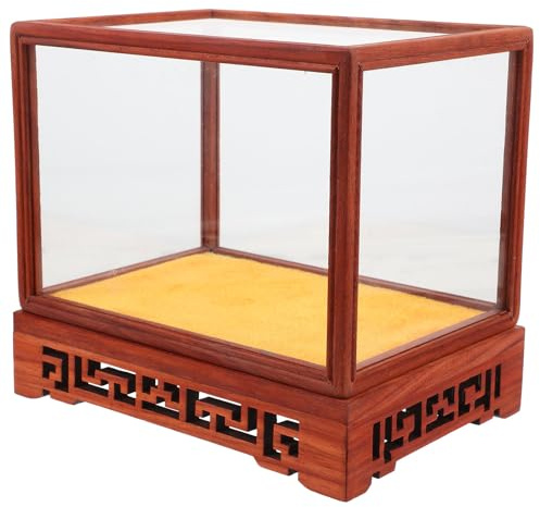 ibasenice Boîte de Présentation Multifonctionnelle Transparente Cloche en Verre et Support en Bois Sculpté, Adaptée pour Figurines et Antiquités