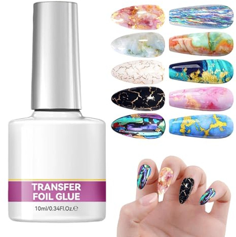 Colla Per Transfer Foil Unghie - 10ml Adesione Forte Gel Per Trasferimento Che Richiede L'Utilizzo Di Lampada UV, Gel Colla Foil, CollaUnghie Donna Casa Salone Sticker Design