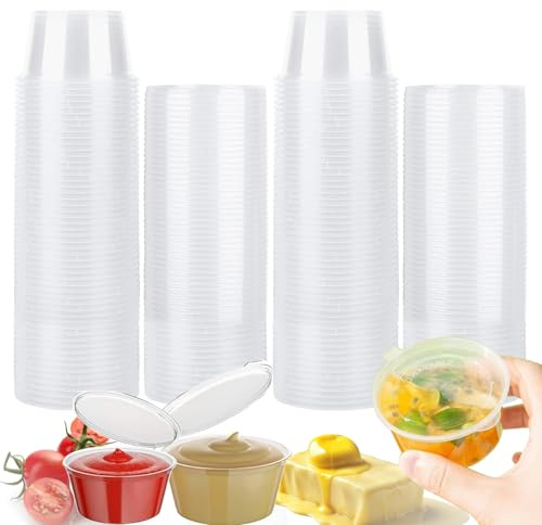 Rliocvhe 100 Piezas Tarros de Plastico con Tapa Pequeños,Envases de Plastico con Tapa 100ml,Reutilizable Recipientes Comida,para Salsas, Condimentos, Cremas