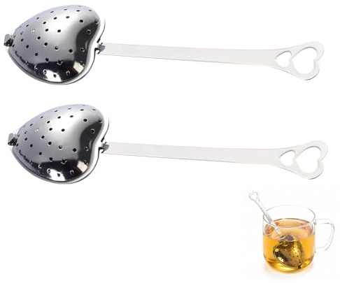 Heart Shaped Tea Sieve, 2 Pcs Reusable Loose Tea Bags Strainers, Multifunctional Herb Infuser Filter, Stainless Steel Coffee Accessories, Funny Kitchen Gadgets for Daily Brewing