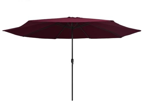 Parasol de Jardin Rouge Bordeaux 390 cm avec mât métal, 8 Nervures Robustes, mécanisme à manivelle, Toile Polyester Anti-décoloration, ombrage extérieur pour Patio et Piscine