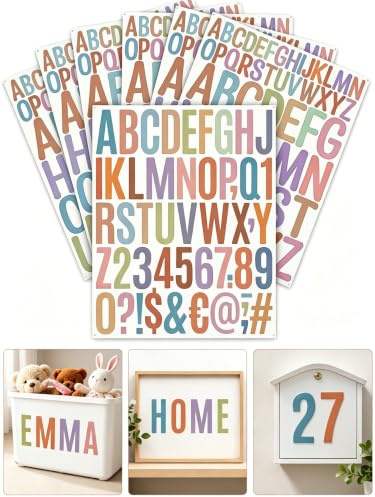 400 Lettere Adesive Grandi Colorate 8 Fogli Vinyl Fai da Te per Progetti Creativi, Decorazioni, Segni, Numeri Indirizzo, Casa, Scuola, Regalo