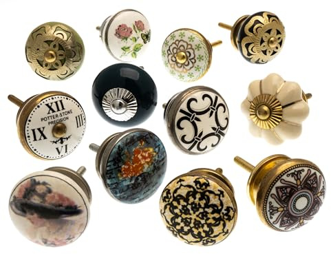 Gemischt Set mit Shabby Chic Vintage Stil Schrankknöpfe aus Keramik x 10 - 'Mango Baum' Wz Produkt (MG-263)