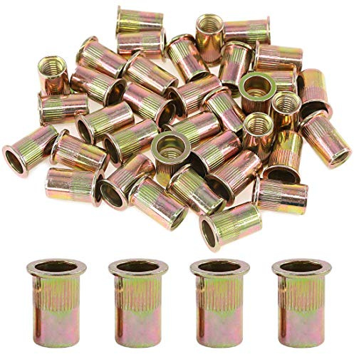 Glarks 50Pcs 1/2-13UNC Zinc Plated Carbon Steel Rivet Nut Flat Head Rivnut Threaded Insert Nuts Set (1/2-13UNC)