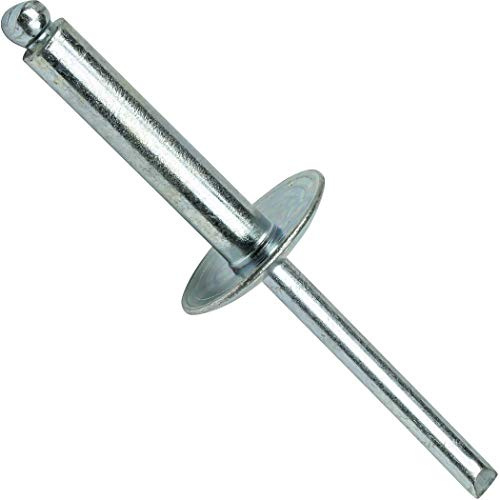Fastenere Large Flange Pop Rivets - 1/4 x 3/4 (25 pcs) Heavy Duty, Open End, Steel Zinc, Corrosion-Resistant, High Tensile & Shear Strength, 8-12 Gap .626 - .750