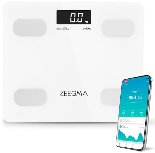 ZEEGMA Gewit Bilancia pesapersona intelligente con App, Misura 17 parametri di salute inclusi massa grassa e muscolare Raggiungi i tuoi obiettivi di fitness, 8 Profili Personali, Antiscivolo, LCD