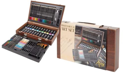 Northam XL 91 TLG Malkoffer Malset Creative Artist Zeichenset Art Set Holz Malkasten mit Wasserfarben, Ölpastelle, Filzstifte,und vieles mehr 91-teilig