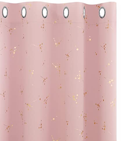 Deconovo Blackout Curtains, Eyelet Constellation Gold Printed Energy Saving Curtains for Baby Nursery, 46 x 90 Inch(Width x Length), Coral Pink, 2 panels