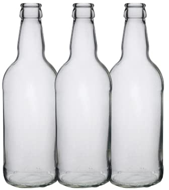 28 x 500ml Round Short Clear Beer Cider Bottles for Homebrew with Black, Red or Gold Metal Crown Caps (Gold Cap)