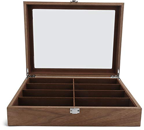 Caja de presentaci¨®n de gafas de 8 rejillas caja para gafas Estuche de madera para gafas de sol con Cubierta superior de vidrio y Cerradura de metal Caj¨®n de Brillenetuis