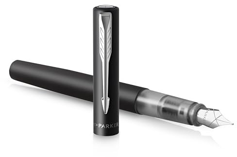 Parker Vector XL Füller | Schwarze Metallic-Lackierung auf Messing | Füllfederhalter mit mittlerer Feder und blauer Nachfülltinte | Geschenkbox