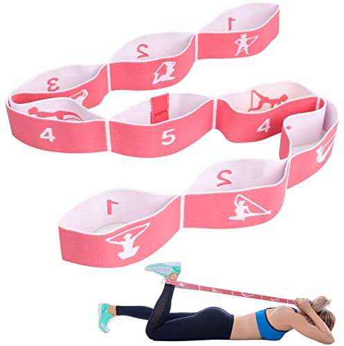 CLOPAE Bandas Elásticas de Resistencia, Cinturon Yoga, Práctica Correa Yoga, Correa de Estiramiento de Piernas con 9 Bucles, Cinta de Yoga Estiramiento para Fitness, Pilates (Rosa)