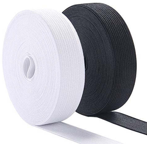 2 Rotoli Elastica Banda per Cucito 2cm Fascia Elastici Piatto Cucito Nastro, Rotolo di Elastico per Cucito in Poliestere, Accessori Merceria e Sartoria per Cucire Vestiti, Pantaloni - Bianco e Nero