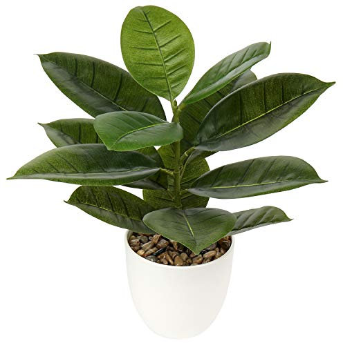 Hollyone 45CM Artificial Plants Rubber Plant Ficus Elastica Faux Plants Indoor Decorative Tropical Fake Plants Aesthetic Room Décor Plants for Bedroom Office Home Desk Decoration