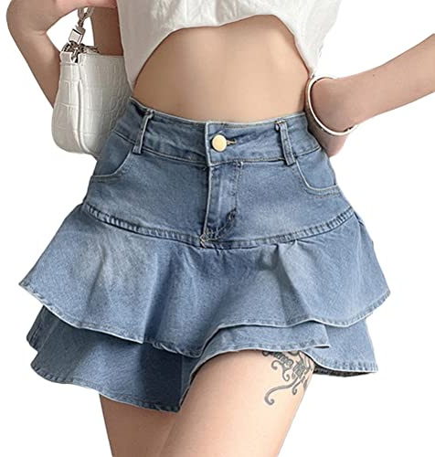 Onsoyours Frauen Plissee Cargo Gothic Punk Rock Sommer Denim Röcke Hohe Taille Harajuku Goth Punk Mädchen Y2K Vintage A-Linie Kurze Jean Miniröcke