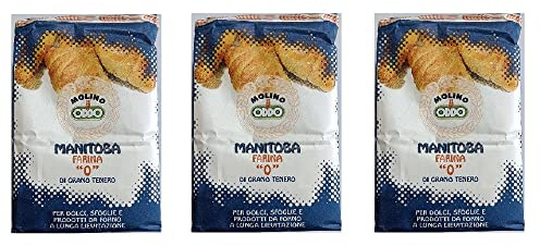 3 Confezioni di Farina di grano tenero tipo 0 manitoba Molino Oddo W 400 da 1 kg ciascuno.