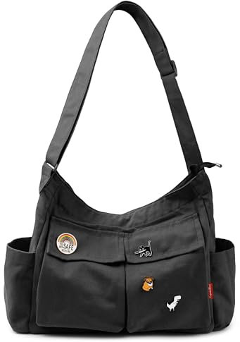 Captain Blues Canvas Messenger Bag Umhängetasche Crossbody Schulter Tote Hobo Bag für Frauen und Männer - Große Tasche mit mehreren Fächern (Schwarz)