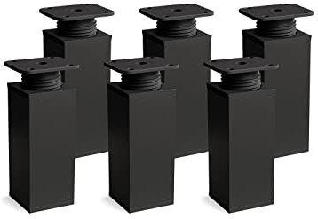 Sossai Design-Füße MFV1, 6er Set mit 40 x 40 mm Vierkantprofil, Höhe 80 mm, höhenverstellbar, schwarzmatt, für Kommoden, Schränke