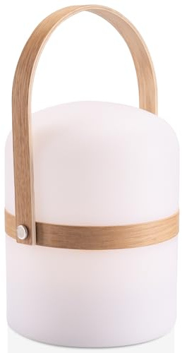 LUUK LIFESTYLE XXL Design Laterne mit Henkel aus Holz, 72h lange Leuchtdauer, per USB aufladbar und dimmbar, 36cm
