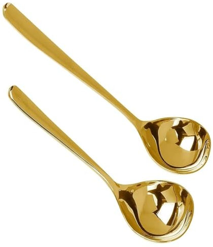 KOMUNJ 2 Stück Salatbesteck, Suppenkelle, Soßenlöffel, Schöpfkelle Edelstahl, Löffel Schöpflöffel, Saucenlöffel für Hotel zu Hause Restaurant Küchee (Gold)