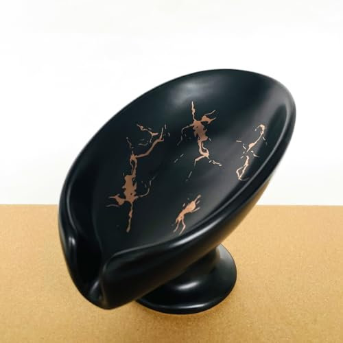 Seifenschale, Seifenhalter Seifendose Keramik, Selbstentleerende Seifenhalter Halten, Blattform Seifenablage Vintage, Shampoo Aufbewahrung für alle gängigen Größen Fester Seifen, Schwarz