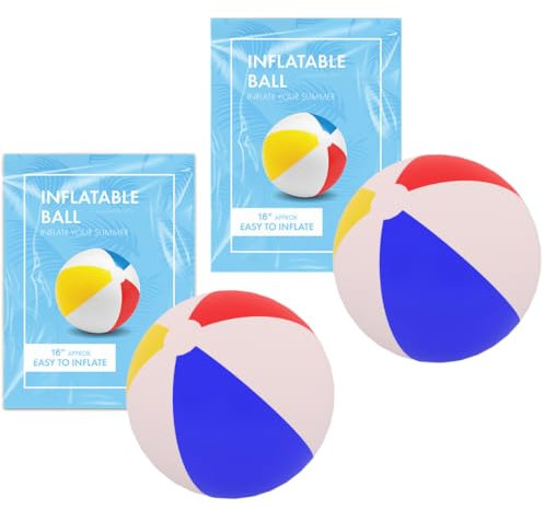 LND Gifts 2 Inflatable Beach Balls, 16 Inches - Pool Inflatables for Kids and Adults, Holiday Essentials for Kids and Adults - Beach Swimming Pool Toy Easy Inflation Ball For Boys & Girls