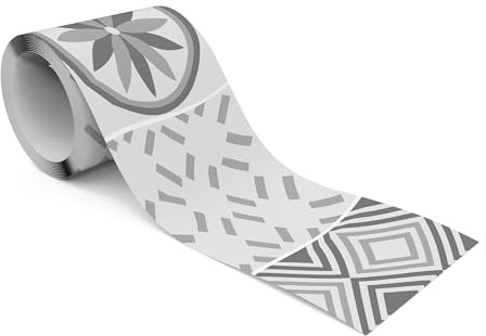 Muralo Bordüre Selbstklebend Graue Ornamente, Wandbordüre - 10x300 cm | Tapetenbordüre, Modernes Design, UV-beständig, halbmatt, glatt und abriebfest - ideal für Wohnzimmer und Schlafzimmer