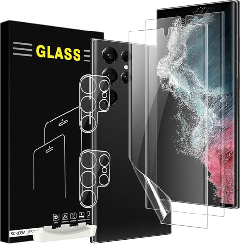 Vuciya Pack 2 Protector de Pantalla para Samsung Galaxy S22 Ultra Hidrogel Flexible de TPU +2 Protector de Lente de Cámara,HD Full 3D Curva Compatible Huellas Dactilares ID Anti Arañazos