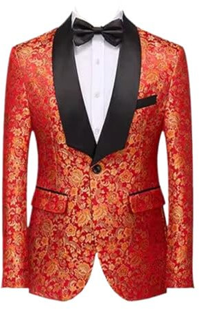MQMYJSP Herren Klassischer Jacquard-Anzug EIN-Knopf-Jacke Männer Hochzeits-Prom-Party-Blumen-Tuxedo-Blazer 23018 M
