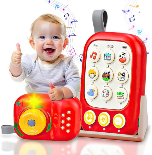 Kidoloop 2 in 1 Baby Phone Toy & Camera, Early Learning Sensory Toy with Light & Sound, Safe Non-Toxic Mobile Phone, One Tap Pay Songs, Animals & Vehicles Sounds, Activity Gift for infants & Toddlers