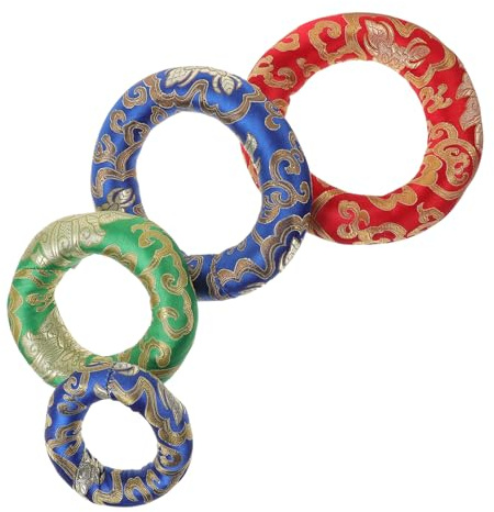 VICASKY Lot de 4 bols décoratifs mats - Bol chantant bouddhiste - Pièces pour bol chantant - Coussin de - En brocart de soie - Anneau rond - Bol chantant - En coton